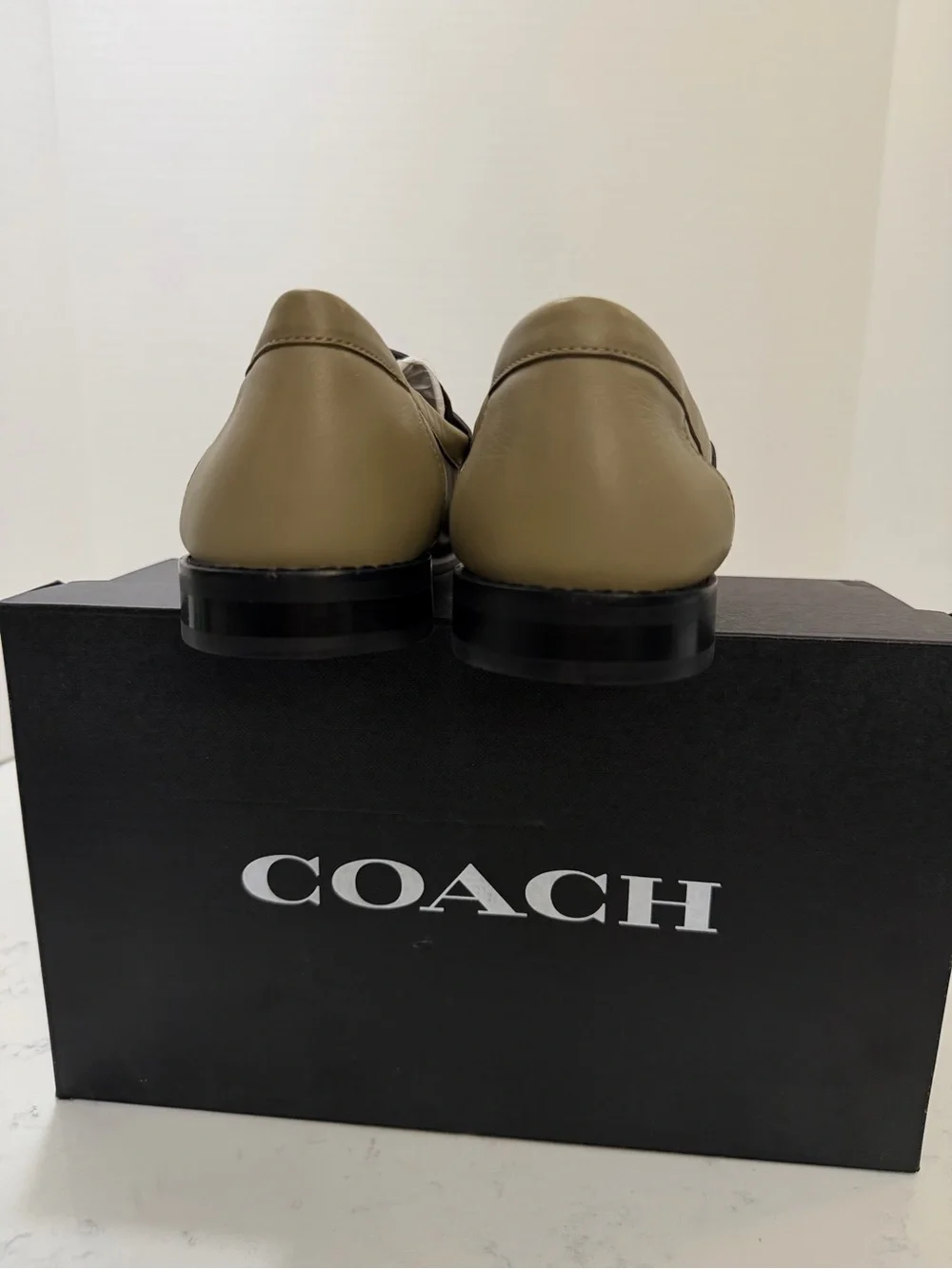 Coach woman’s Olive Green Leather Slip-On Loafers with Gold Accent - Picture 8 of 11